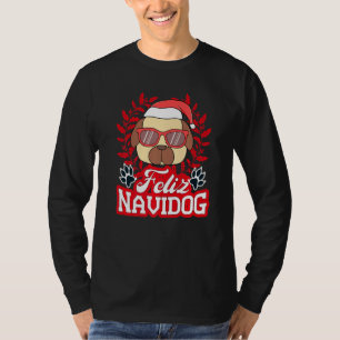 T-shirt Feliz Navidog Navidad Carlin Santa Hat Joyeux Chri