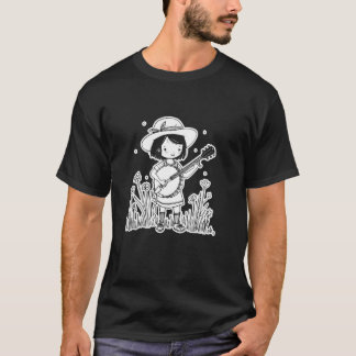 T-shirt Female Banjo Player Cartoon Look for Girls