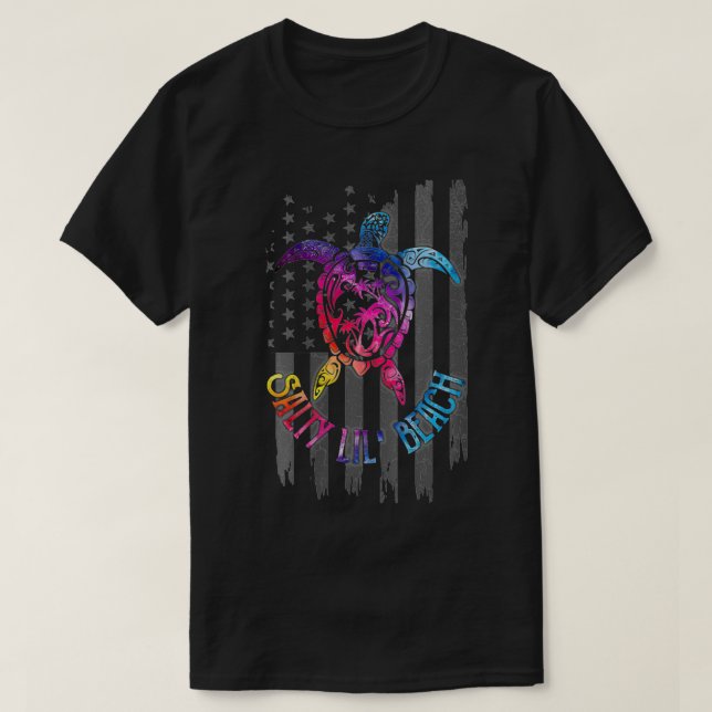 T-shirt Femen Salty Lil' Beach Turtle Drapeau américain Dr (Design devant)