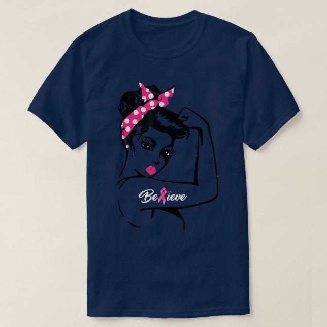 T-shirt Femens Messy bun porter guerrier rose cancer du se (Design devant)