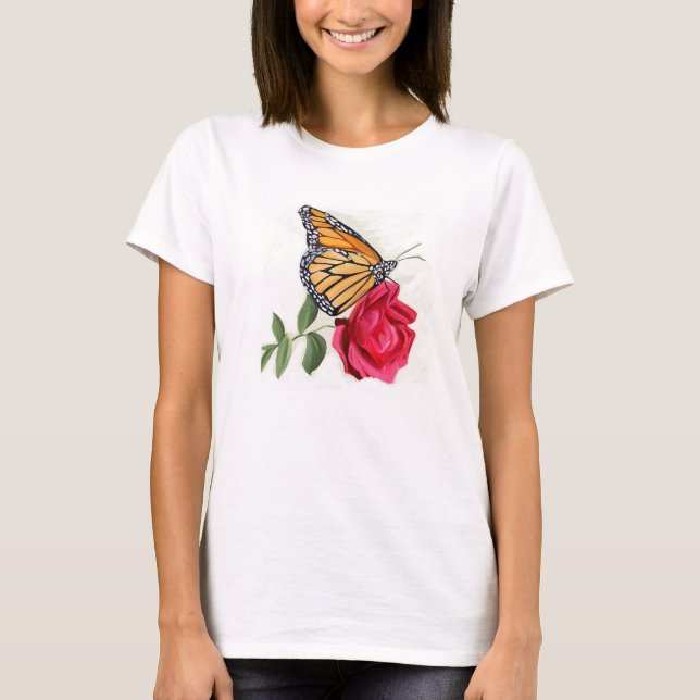 T-shirt féminin avec le papillon Monarque sur la r (Devant)
