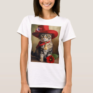 T-shirt féminin branché avec chat Cool rouge