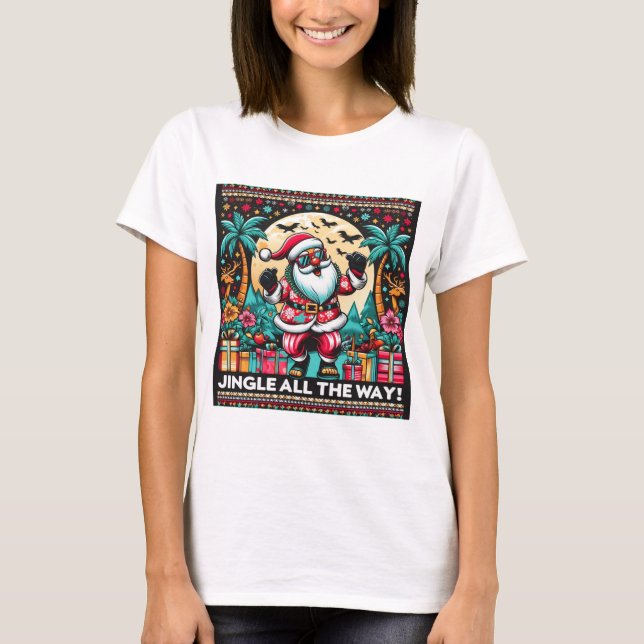 T-shirt féminin de Noël tropical Père Noël (Devant)