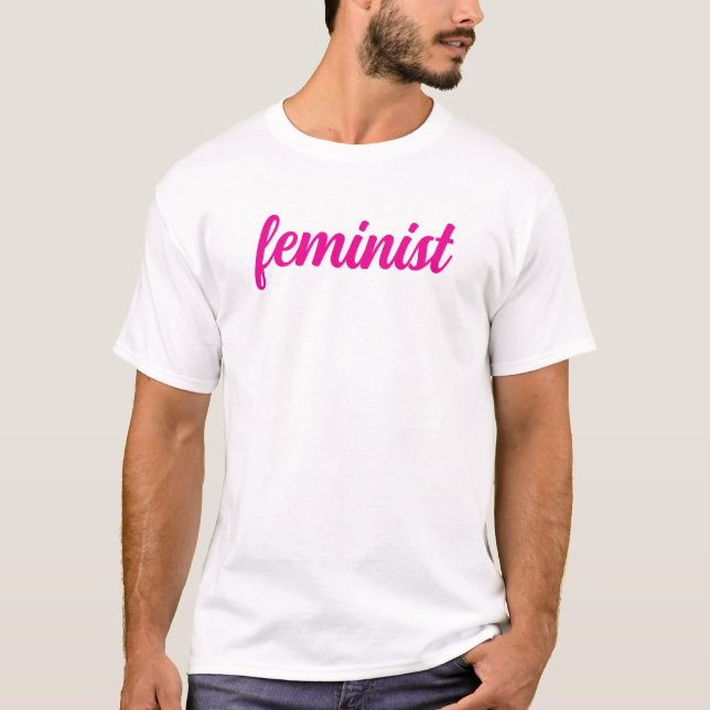 T-shirt Feminist hot pink text (Devant)