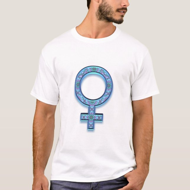 T-shirt féministe : Symbole féministe, bleu modelé (Devant)