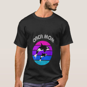 T-shirt Femme 80s Orca Maman Retro Vintage Sunset V Cou