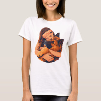 T-shirt Femme aimante étreignant un chien Berger Allemand