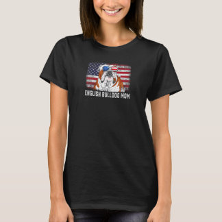 T-shirt Femme Anglais Bulldog Mom American Flag Mother's