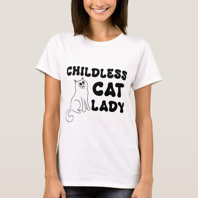 T-shirt Femme au chat sans enfant - Noir sur Blanc (Devant)