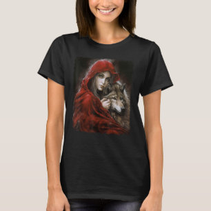 T-shirt Femme avec capuche en rouge et gris Wolf Imaginair