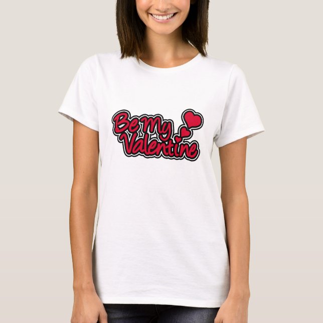 T-shirt femme blanc & rouge "Be My Valentine" (Devant)