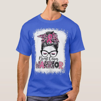 T-shirt Femme Cancer du sein guerrière Messy Bun Leopard B