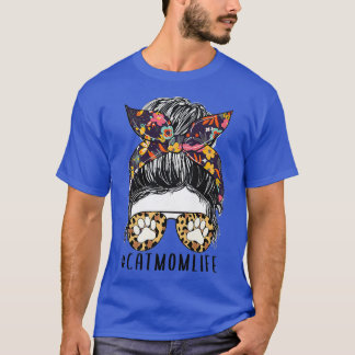 T-shirt Femme Chat Maman Vie Messy Bun Imprimer Amour Chat