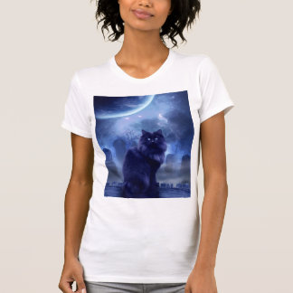 T-shirt femme chat noir et lune