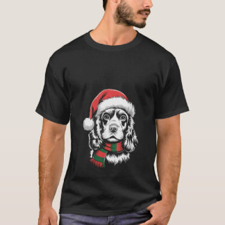 T-shirt Femme Chien Cocker Spaniel Noël Chapeau Santa Écha