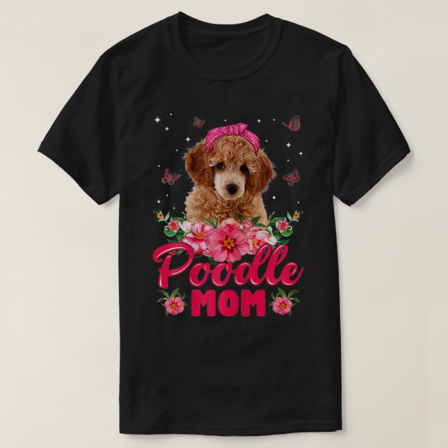T-shirt Femme Chien Maman Fête des Mères Cadeaux Fleurs Po (Design devant)