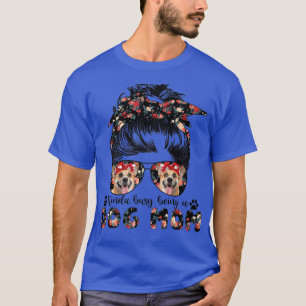 T-shirt Femme Corgi Chien Maman Messy Bun Lunettes de chev
