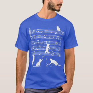 T-shirt Femme Cute Chat Kitty Jouer Musique Note Clef Musi