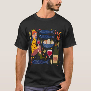 T-shirt Femme d'art populaire fantaisiste avec vin rouge e