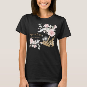 T-shirt Femme de ménage nettoyant la maison florale dorée