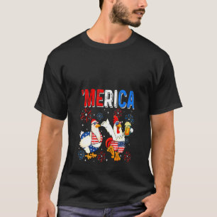 T-shirt Femme drôle de poulet 4 juillet buvant de la bière