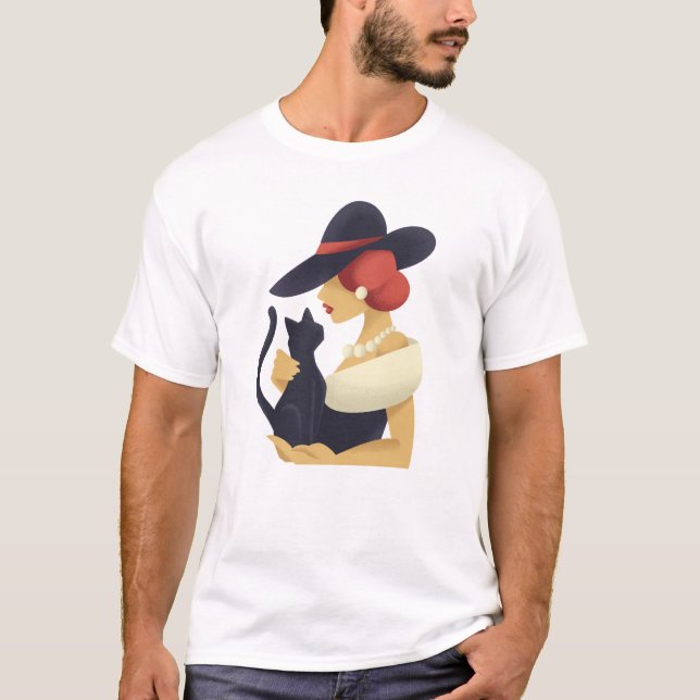 T-shirt Femme Élégante avec chat noir (Devant)