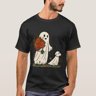 T-shirt Femme fantôme promenant son chien Halloween drôle 