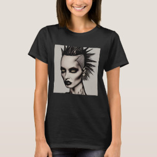T-shirt Femme féroce en Mohawk et Piercings Punk gothique