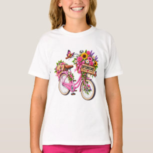 T-Shirt Femme Fleuri « Optimisme » – Vélo Rose et 