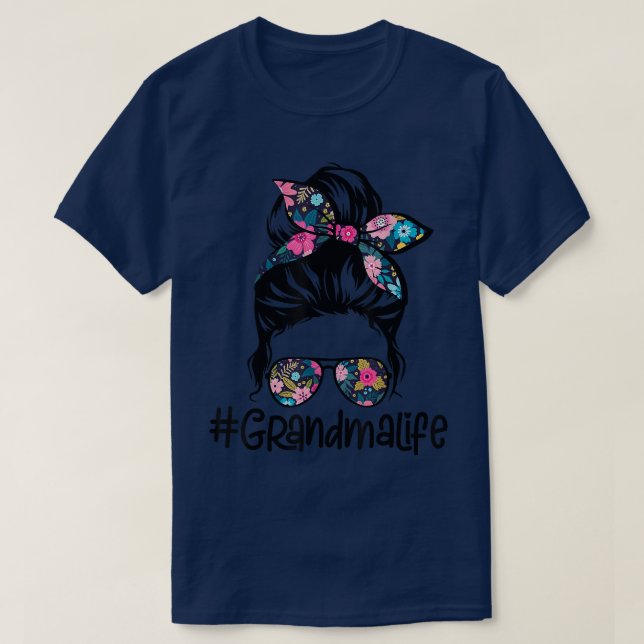 T-shirt Femme Grand-mère Vie Messeuse Cheveux Bun Floral F (Design devant)