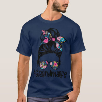 T-shirt Femme Grand-mère Vie Messeuse Cheveux Bun Floral F