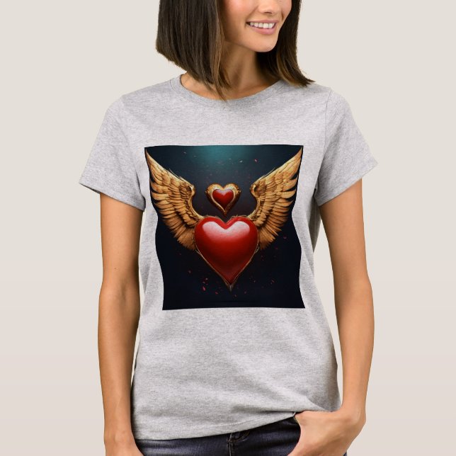T-shirt femme gris coeur avec ailes (Devant)