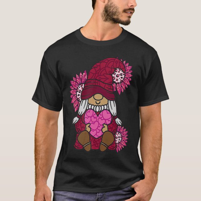 T-shirt Femme Heureuse Sainte-Valentin Gnome avec Sunflowe (Devant)