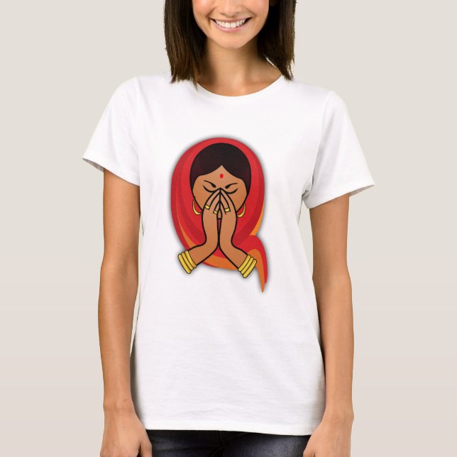 T-shirt Femme hindoue avec tête en Namaste Salutation (Devant)