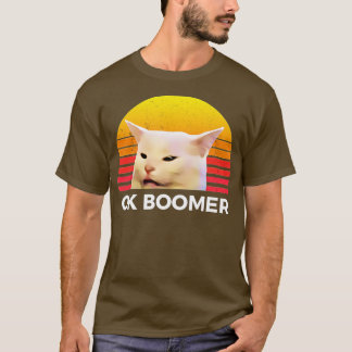 T-shirt Femme hurlant à table dîner drôle chat Ok Boomer
