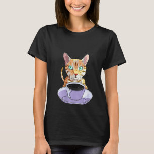 T-shirt Femme I Love My Coffee and Bengal Cat Funny V-Nec