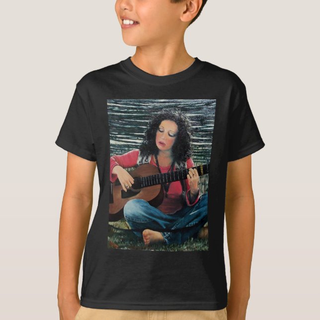 T-shirt Femme Jouant De La Musique Avec Guitare Acoustique (Devant)
