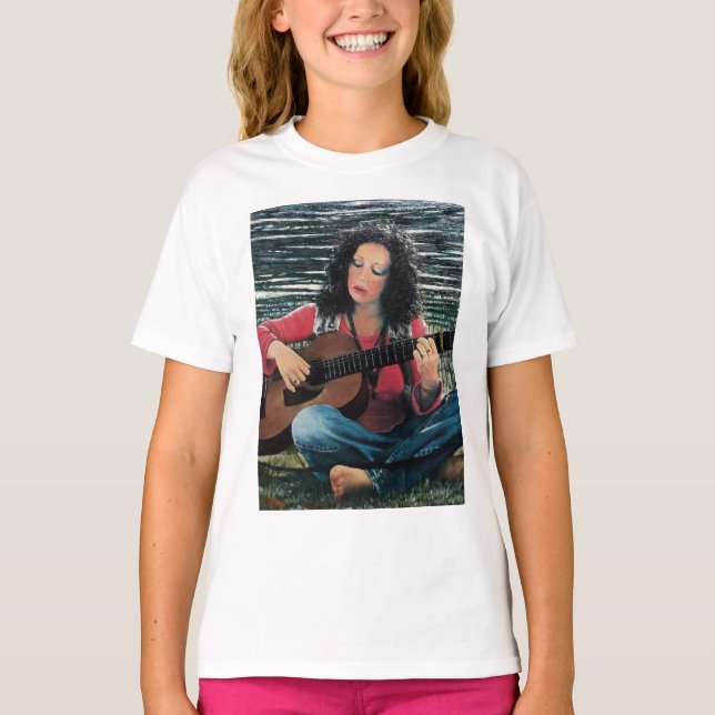 T-shirt Femme Jouant De La Musique Avec Guitare Acoustique (Devant)