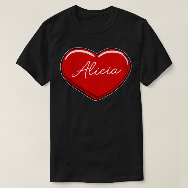 T-shirt Femme Main Tirée Coeur Alicia Prénom Coeurs (Design devant)