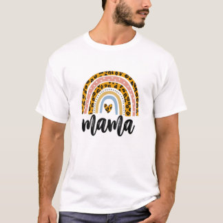 T-shirt Femme Mama Leopard Rainbow Cadeau Pour Nouvelle Ma
