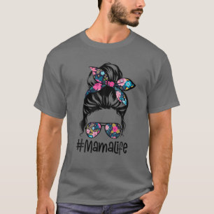 T-shirt Femme Mama Vie Messeuse Cheveux Bun Floral Femmes 