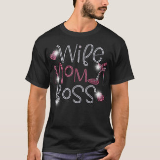 T-shirt Femme Maman Boss Bling Rhinestone Drôle Anniversai