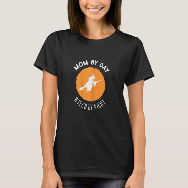 T-shirt Femme Maman De Jour Sorcière De Nuit Halloween Tri (Devant)