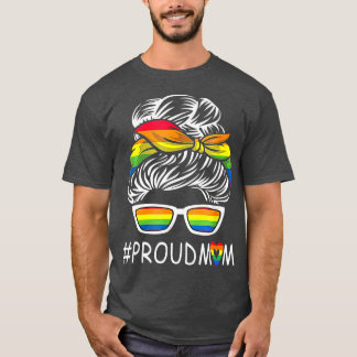 T-shirt Femme Messy Bun Maman LGBT-Q Cool Rainbow Flag Gay