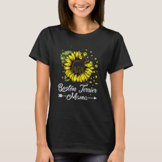 T-shirt Femme mignonne Boston Terrier Mama Sunflower Chien