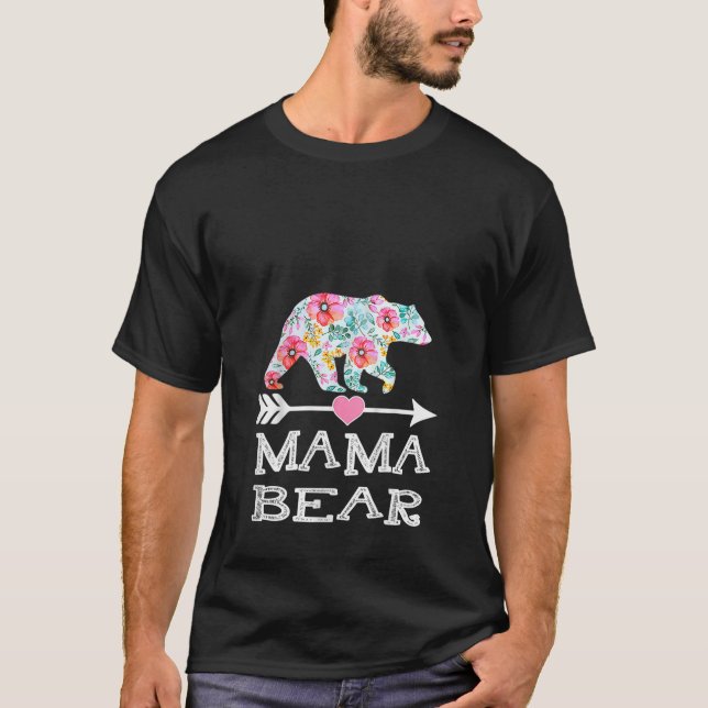 T-shirt Femme mignonne Mama Ours Fleurs Fête des mères Fam (Devant)
