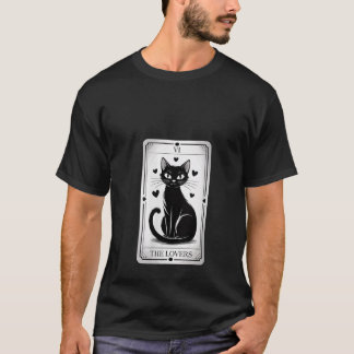 T-shirt Femme Minimal Chat Noir Tarot La Carte d'Amoureux