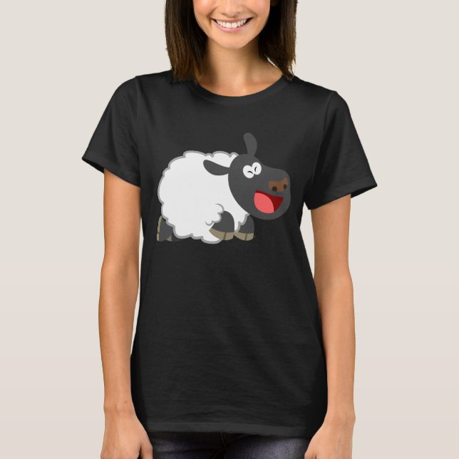 T-shirt femme mouton à caricature mignonne riant (Devant)