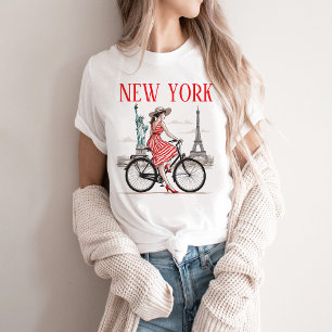 T-shirt femme New York, Bicyclette, Tour Eiffel
