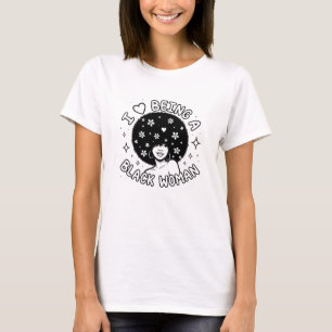 T-shirt Femme noire amour afro fierté fleurs noir blanc